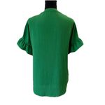 SheIn Kelly Green Button Front Blouse Ruched Ruffle Sleeve  Size Large Photo 5