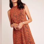 Anthropologie Brigitte Jacquard Orange Tiger Print Shift Mock Neck Dress XL Photo 2