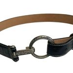 Brighton  Small Women’s Black Leather Croc Pattern Belt Hook Closure B30033 Photo 0