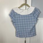 Maeve  Anthropologie Short-Sleeve V-Neck Blouse Top Gingham Knitted M 271933 Photo 5
