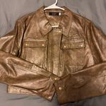 Cropped Brown Faux Leather Jacket with Front Pockets Size L Photo 5