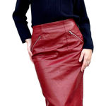 ZARA  Red Vegan Leather Midi Skirt Medium Photo 0