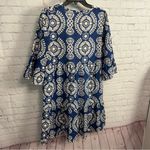 Saiph Cotton Bell Sleeve Santorini tiered Mini Dress crochet detail preppy MED Blue Photo 2