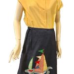 Vintage 1970s Sailboat Wrap Denim Skirt Medium Gingham Print Blue Size undefined Photo 4