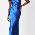 Lulus NWT  Perfectly Classy Royal Blue Satin Strappy Maxi Dress Banquet Sz XS Photo 0