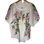 Sundance NWT White Embroidered Floral Blouse Vallejo Top M Boho Bright Peasant Photo 0
