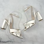 Aquazzura Nina 85 Silk Satin Knot Ankle Strap Block Heel Sandals Bridal White Size 6.5 Photo 1