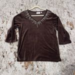 Quacker Factory Brown Velour Top with Rhinestone Pearl Detail at Neck Photo 1