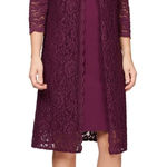 Alex Evenings NEW Purple One Piece Lace Jacket 3/4 Sleeve Cocktail Dress 14 Photo 0