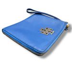 Tory Burch Large Blue Britten Zip Wristlet Wallet Pebbled Leather Gold Hardware Photo 4