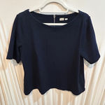 Gap  Top Womens M Medium Blue Round Neck Short Sleeve Zipper‎ Back Casual Photo 0