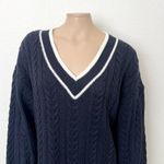 VICI [] Navy Blue White V-Neck Chunky Cable Knit Oversized Sweater Dress NWT XL Photo 3