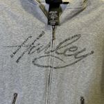 Harley Davidson Full Zip Up Hooded Sweatshirt Sz Medium Gray Rhinestone Pockets Photo 2