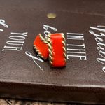Orange Rectangle Clip On Earrings Retro 1980s Gold Tone Photo 4