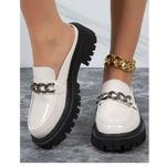 No Boundaries Y2K white chunky loafer with top chain Photo 1