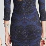 Free People  Cute & Cozy Blue Mock Neck Bodycon Mini Dress Blue Black Size S Photo 1