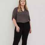 Torrid NWT Harper Iron Dark Grey Button Collarless 3/4 Sleeve Pullover Blouse Photo 2