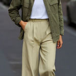 House of Harlow 1969 Textured Pleated Straight Leg Trouser Pants Sz 8 Sage Green Photo 0