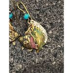 Gold tone fishhook backing and turquoise teardrop fish earrings Green Photo 5