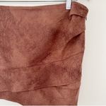 Free People  Brown Faux Suede Wrap Mini Skirt Size 8 Ruched Side Zipper Photo 1