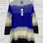 MaxSport Western Colorblock Long Cardigan Sweater Gray Blue Cream Black Large Photo 0