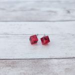 Red Cube Design Stud Earrings for Pierced Ears Photo 5
