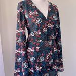 Timing Vintage Y2K Black Floral Print V-Neck Long Sleeve Romper Photo 4