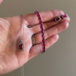 Sterling Silver Pink Tennis Bracelet Necklace Earring Set Emerald Cut Clean Girl Photo 0