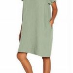 Three Dots [] Sage Green Cotton Gauze Waffle Oversized Shift Dress Size Large L Photo 0