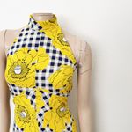 [Vintage] 70s Yellow Gingham Floral Print High Neck Halter Maxi Dress Sz Small S Photo 8