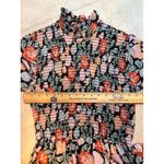 Gibson Smocked Mock Neck Floral Long Sleeve Peplum Blouse XS Black Coral Blue Photo 9