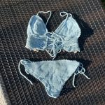 Crochet top and bottom baby blue with seashells bikini swim set Size undefined Photo 3