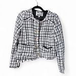 Walter Baker  Women Baca Jacket Size L Beige Tweed Fringe Trim Faux Leather Photo 6