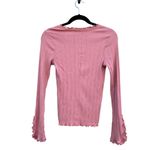 Free People Intimately  Fall For You Pink Ruffle Stretch Long Sleeve Shirt Medium Photo 1