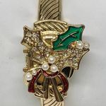 Women Wrist Watch Mistletoe Green Faux Pearls Rhinestones Gold tone 23mm running Photo 0