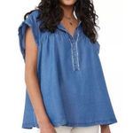 We The Free  Summer Love Chambray Oversize Henley Blouse Top Blue Women's Size XS Photo 0