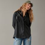 American Eagle  Oversized Vegan Leather Black Shacket Photo 3