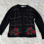 White Stag Vintage 1990 ‎ Christmas Cardigan Womens L Poinsettia Embroidered Photo 0
