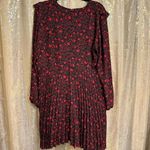 EXPRESS Black Red Rose Floral Pleated Long Sleeve V Neck Dress XL Photo 1