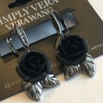 Vera Wang Simply Vera Silver Tone Black Rose Earrings Photo 0