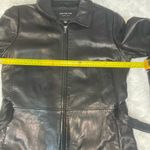 Andrew Marc  black leather belted jacket coat with zipper woman size large Photo 4