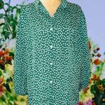 Green button up blouse with cute tiny flower design! Size L Photo 2
