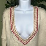 Marine layer  Wool Blend Cream/Sunset Adalyn Stripe Trim V-Neck Sweater Size XL Photo 2