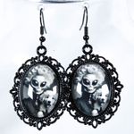 Handmade Alien Aristopaw Gothic Victorian Alien Woman & Pyrenees Puppy Earrings Photo 1