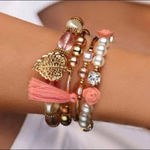 Pretty in Pink Beaded Bracelet Stack Set w/ Charms NWT Photo 2