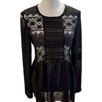Elodie Women's Black Lace Long Sleeve Top Peephole Back Size L Photo 0