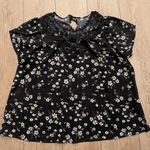 SheIn Black Floral Plus 1X Lace Neckline Flare Sleeves Top Shirt Blouse Work Wear Photo 1