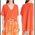 Lafayette 148  Linen Orange Coral Woven Short Dolman Sleeve Tunic Top L Photo 1