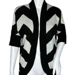 Pink Rose Sweater Women Medium White Black Stripe Open Cardigan Neutral Everyday Photo 0