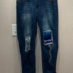 Lucky & Blessed Size 10 Boutique Jeans Blue Serape Fabric details, distressed Photo 13